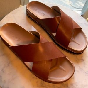 Madewell the dayna lugsole slide sandal in leather, english saddle, size 9